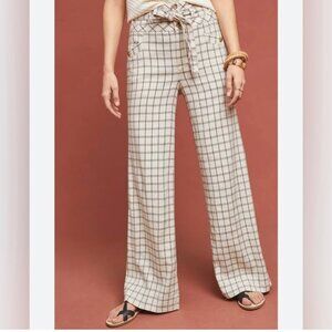 Anthropologie Plaid Wide Leg Pants - Cream and Black